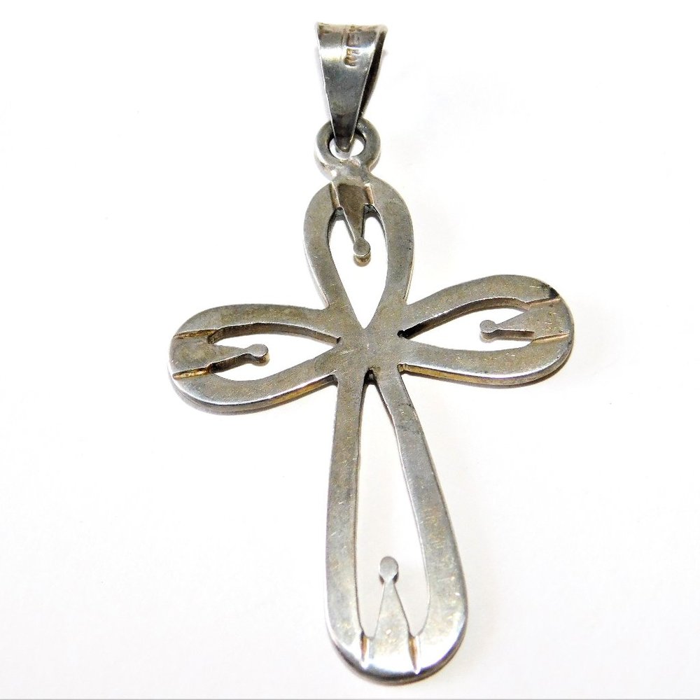 Vintage TAXCO 925 Sterling Silver Large MCM Modernist Cross Pendant for Necklace